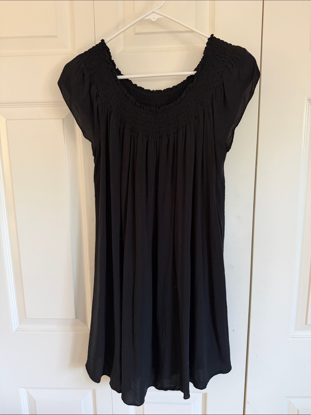 Talula Black Smocked Yoke Cap Sleeve Tunic